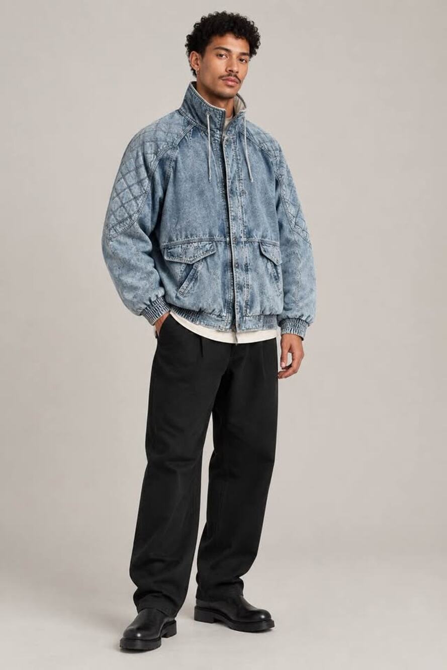 1980's Vintage Acid Blue Jean Flannel Lined Oversized Denim Jacket Andy Johns